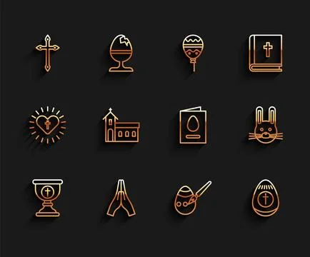 Set line Christian chalice, Hands in praying position, cross, Easter egg pa.. 스톡 일러스트