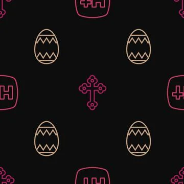 Set line Christian cross, Easter egg and  on seamless pattern. Vector イラスト素材