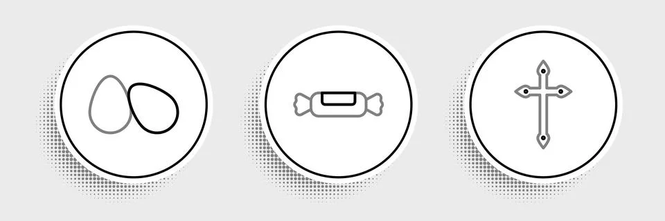 Set line Christian cross, Easter eggs and Candy icon. Vector Illustrazione stock
