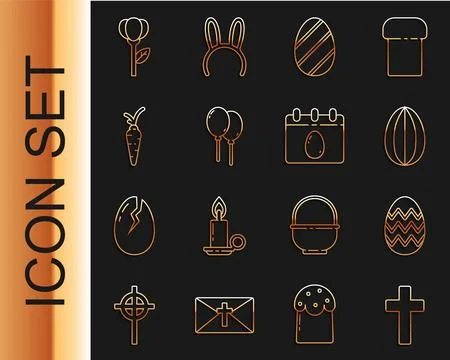 Set line Christian cross, Easter egg, Balloons with ribbon, Carrot, Flower .. イラスト素材