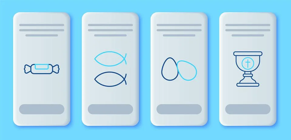 Set line Christian fish, Easter eggs, Candy and chalice icon. Vector イラスト素材