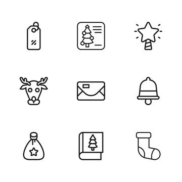 Set line Christmas book, ringing bell, stocking, Envelope, star, Discount p.. Stock Illustration