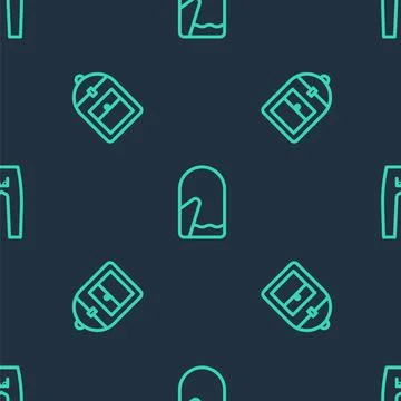 Set line Christmas mitten, Backpack and Pants on seamless pattern. Vector Illustrazione stock