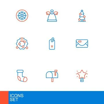 Set line Christmas star, Mail box, stocking, Envelope, wreath, Discount per.. Stock Illustration