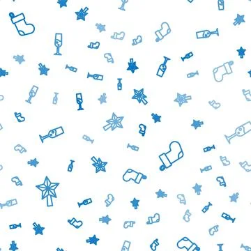 Set line Christmas star, stocking and Glass of champagne on seamless pattern Stock Illustration