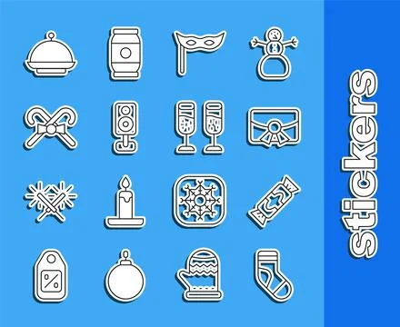 Set line Christmas stocking, Candy, postcard, Festive mask, Stereo speaker,.. Stock Illustration