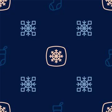 Set line Christmas stocking, Snowflake and on seamless pattern. Vector Stock Illustration