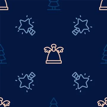Set line Christmas tree, star and Angel on seamless pattern. Vector Illustrazione stock
