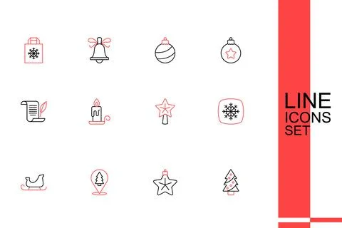 Set line Christmas tree, star, santa claus sleigh, Snowflake, Burning candl.. 스톡 일러스트