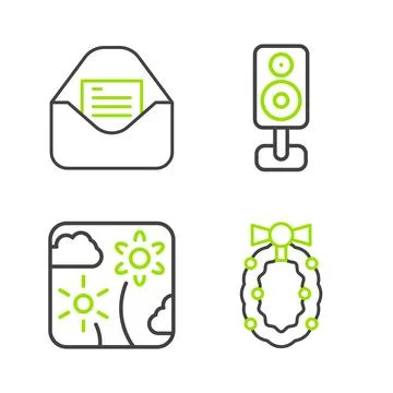 Set line Christmas wreath, Firework rocket, Stereo speaker and party invita.. Stock Illustration