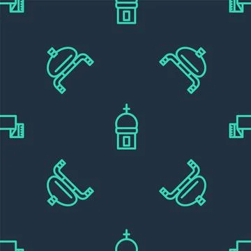 Set line Church tower, Bread and salt and Embroidered towel on seamless pattern Illustrazione stock