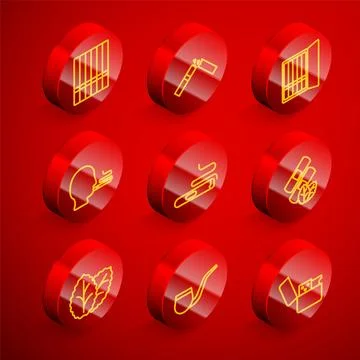 Set line Cigarette, Broken cigarette, case, Man smoking, Medical nicotine p.. Stock Illustration