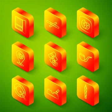 Set line Cigarette case, No smoking, Tobacco leaf, Medical nicotine patches Stock Illustration