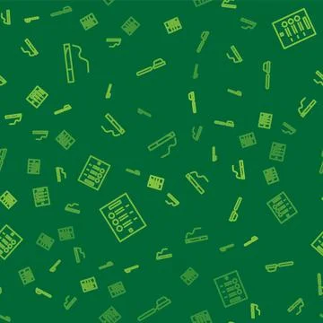 Set line Cigarette, Coffee menu and filter holder on seamless pattern. Vector Illustrazione stock