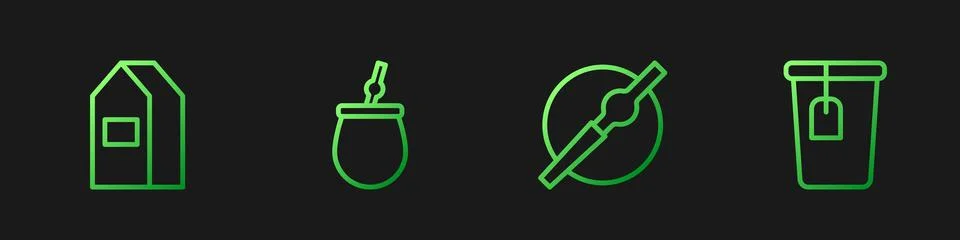 Set line Cigarette, Paper package for milk, Mate tea and Cup with bag. Grad.. Stock Illustration