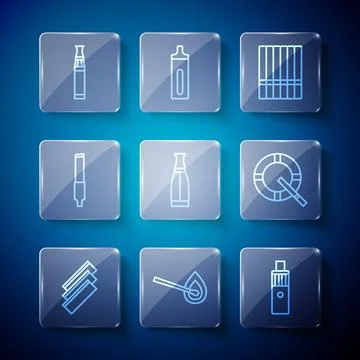 Set line Cigarette rolling papers, Burning match with fire, Vape mod device Illustrazione stock