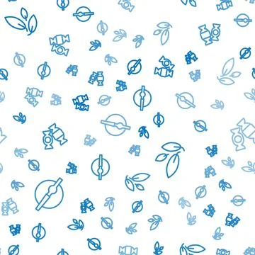 Set line Cigarette, Tea leaf and Candy on seamless pattern. Vector 스톡 일러스트