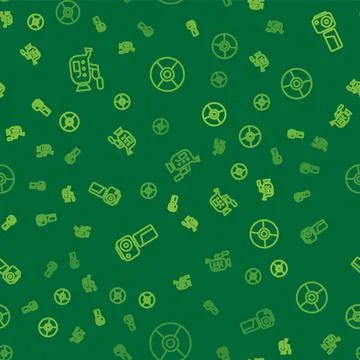 Set line Cinema camera, and CD or DVD disk on seamless pattern. Vector イラスト素材