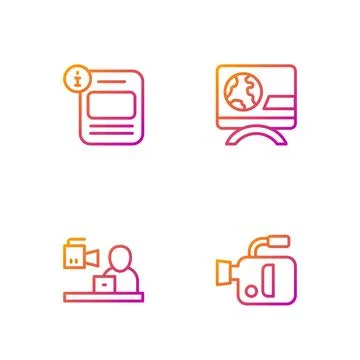 Set line Cinema camera, Breaking news, Information and . Gradient color ico.. Stock Illustration
