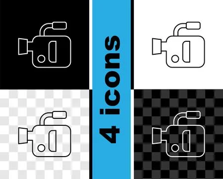 Set line Cinema camera icon isolated on black and white, transparent background Stock Illustration