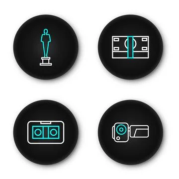 Set line Cinema camera, VHS video cassette tape, Stacks paper money cash an.. Stock Illustration