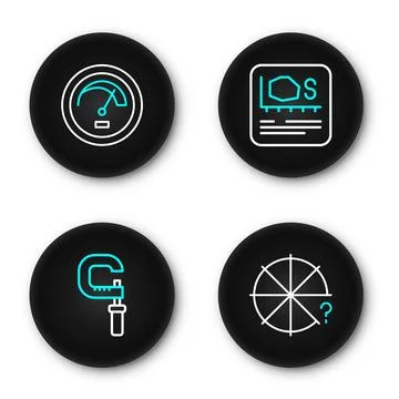 Set line Circle of pieces, Micrometer, Area measurement and Speedometer ico.. 스톡 일러스트