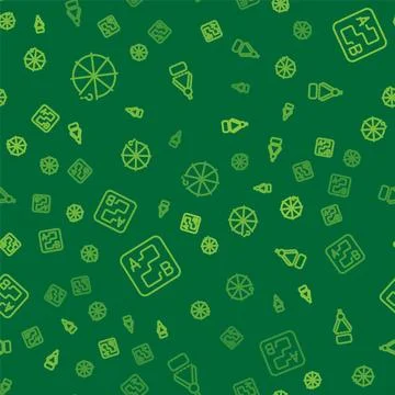 Set line Circle of pieces, Route location and Drawing compass on seamless p.. Stock Illustration