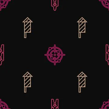 Set line Circus ticket, Firework rocket and Target sport on seamless pattern Stock Illustration