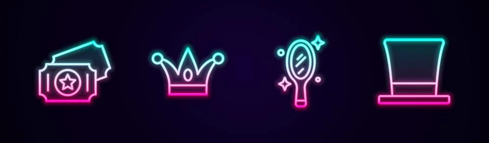 Set line Circus ticket, Jester hat with bells, Magic hand mirror and Cylind.. Stock Illustration
