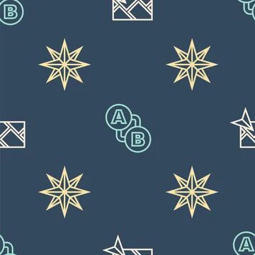 Set line City map navigation, Wind rose and Route location on seamless pattern Stock Illustration