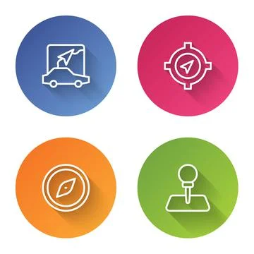 Set line City map navigation, Compass, and Push pin. Color circle button. Vector イラスト素材