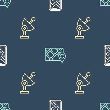 Set line City map navigation, Radar and Gps device with on seamless pattern 스톡 일러스트