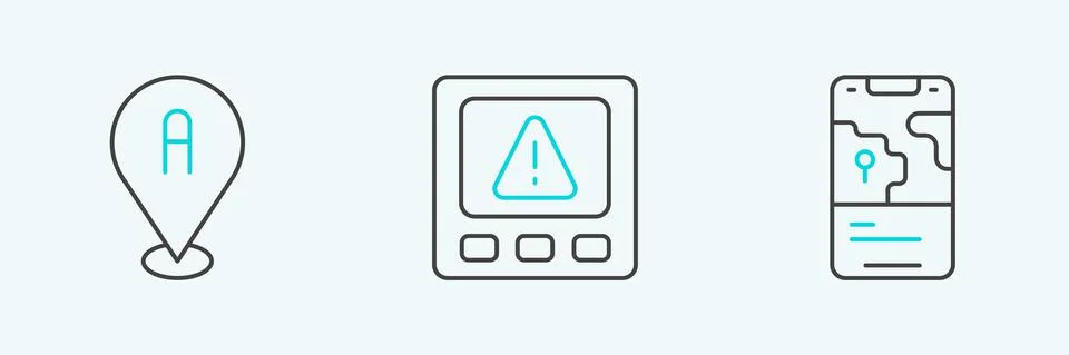 Set line City map navigation, Location and Gps device error icon. Vector 스톡 일러스트