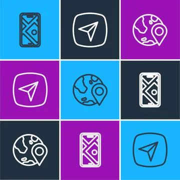Set line City map navigation, Location the globe and icon. Vector 스톡 일러스트