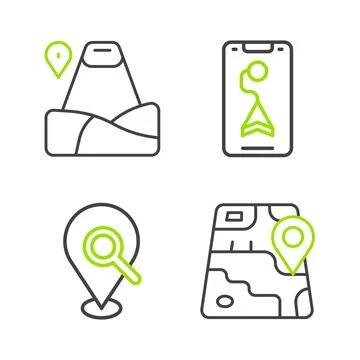 Set line City map navigation, Search location,  and Location with mountain ic Stock Illustration