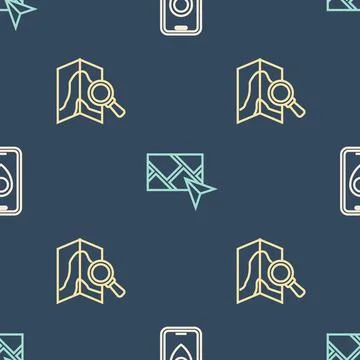 Set line City map navigation, Search location and  on seamless pattern. Vecto Stock Illustration
