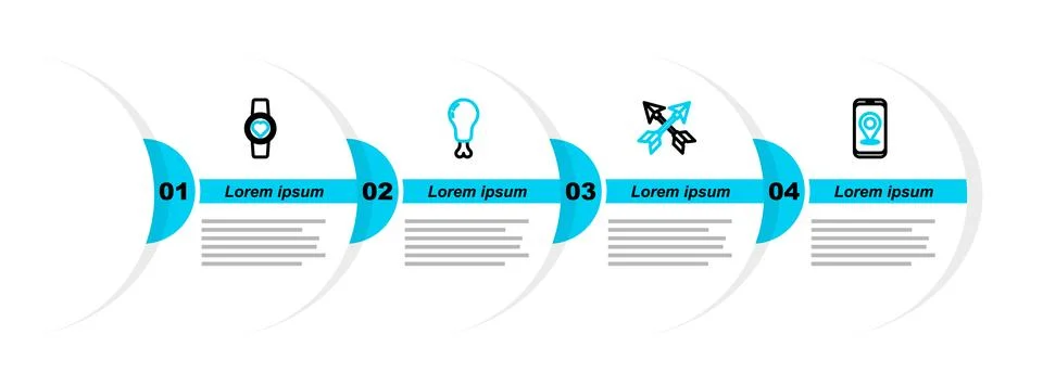 Set line City map navigation, Crossed arrows, Chicken leg and Smart watch Stock Illustration