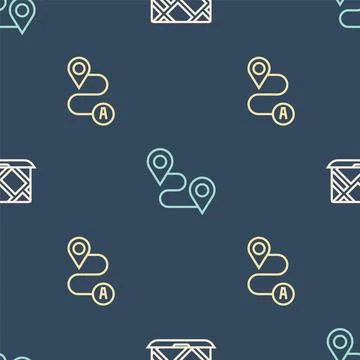 Set line City map navigation, Route location and on seamless pattern. Vector Illustrazione stock