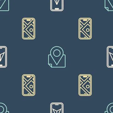 Set line City map navigation,  and Folded with location marker on seamless .. Stock Illustration