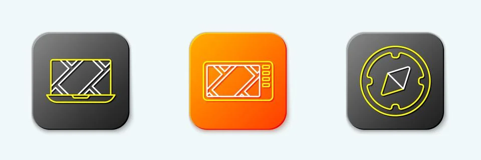 Set line City map navigation, Gps device with and Compass icon. Vector 스톡 일러스트