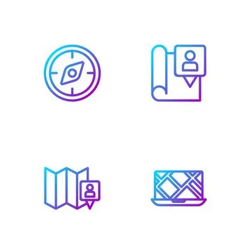 Set line City map navigation, Folded with location marker, Compass and . Gr.. Illustrazione stock