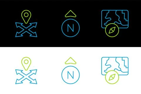 Set line City map navigation, Location and Compass icon. Vector Stock Illustration