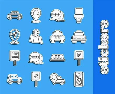 Set line City map navigation, Parking, Taxi car, call telephone service, Fo.. Stock Illustration
