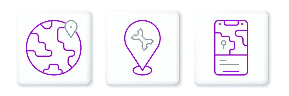 Set line City map navigation, Location the globe and Car service icon. Vector Illustrazione stock