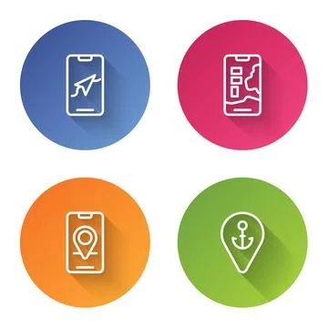 Set line City map navigation, ,  and Location with anchor. Color circle but.. Stock Illustration