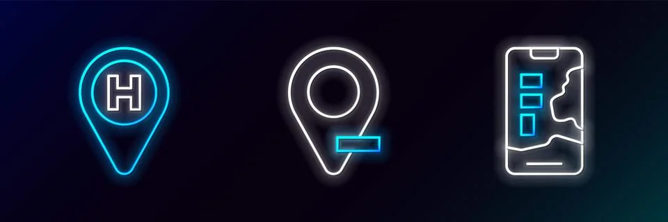Set line City map navigation, Helicopter landing pad and Location icon. Glo.. Stock Illustration