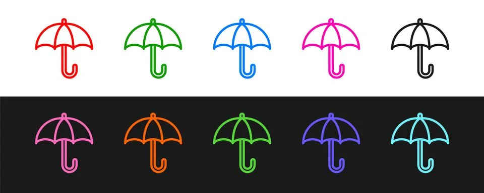 Set line Classic elegant opened umbrella icon isolated on black and white Illustrazione stock