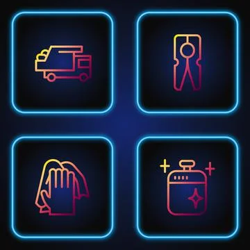 Set line Clean cooking pot, Cleaning service, Garbage truck and Clothes pin Stock Illustration