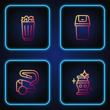Set line Clean vase, Vacuum cleaner, Full trash can and Trash. Gradient color Ilustración de archivo