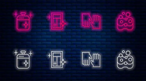 Set line Cleaning service for window, Rubber gloves, cooking pot and Sponge Stock Illustration